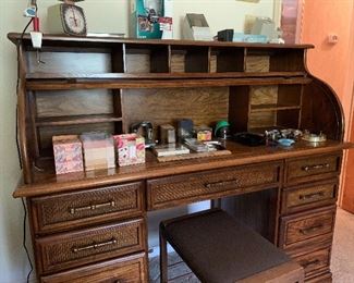 Roll-top Desk shown open, measures 4' tall and 54" across