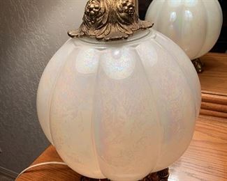  Hollywood Regency brass and opalescent glass lamp (base lights up)