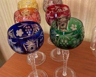 Bohemian Czech Cut to Clear Crystal Wine Hocks, set of 6, 8.5" tall
