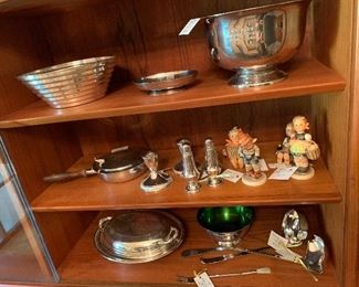 Sterling & Silver plate vintage tabletop including enameled Reed & Barton  footed silver bowl 