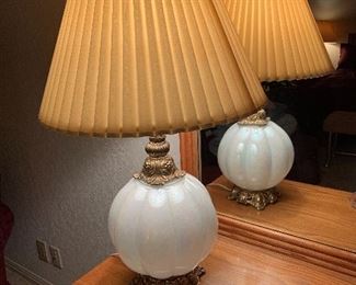Hollywood Regency brass and opalescent glass lamp (base lights up)