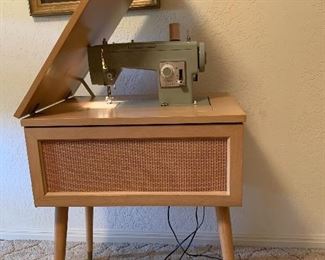 Vintage Sears Kenmore Sewing Machine Model 68 in Cabinet with Attachment