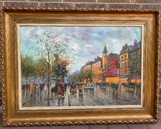Original Oil Painting on Canvas, Parisian street scene (by day)  Signed lower right: PHILIP GROGGS Measures 24 by 36" in lovely frame
