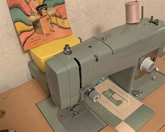 Vintage Sears Kenmore Sewing Machine Model 68 in Cabinet with Attachment