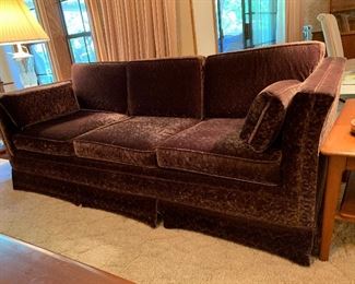 Vintage Sleeper-Sofa in Brown Crushed velvet , measures 80" across. (very clean) Bed frame is detached from sofa frame on one end and needs repair else fine.