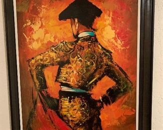  Original Vanguard Studios Matador painting signed "Van Gaard" measures  29 by 41 in original black and white moulding.