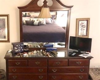 Bedroom dresser with matching bed, bedside tables