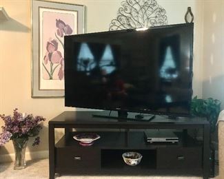 Large flat screen tv and table