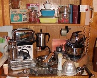 Vintage Kitchen, Sunbeam Chrome Mixer, Pyrex