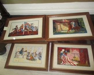 Set of four patriotic textile pictures