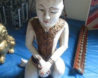 Carved and painted  Asian figure