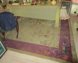 Roomsize Chinese deco carpet-- ONE OF TWO ROOMSIZE ART DECO RUGS WITH SIMILAR COLORATION