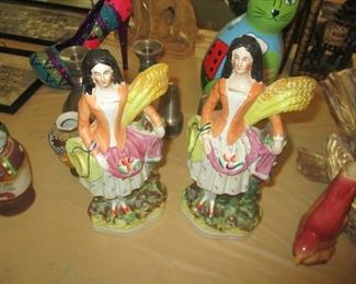 Pair of Staffordshire WHEAT SHEATHS spill vases. 'LADY WITH WHEATH SHEATHS