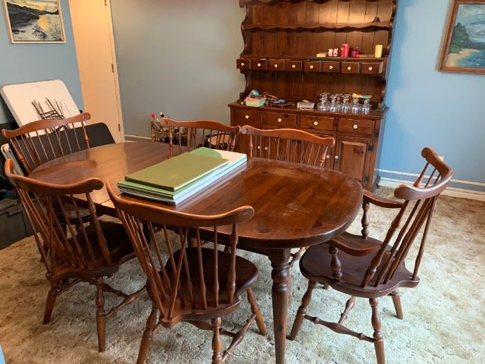 #2	Pine dining table with 3 leaves , table pads and 6 chairs 60-96x40x29	 $275.00 
