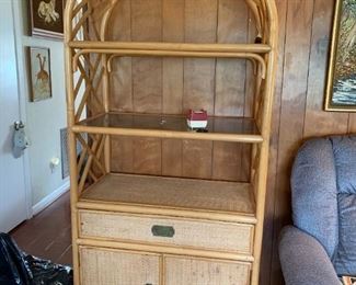 #17	Wicker/Rattan Display Cabinet w/1 drawer & 2 doors & 4 shelves  36x20x76  (2)   $125 each	 $250.00 
