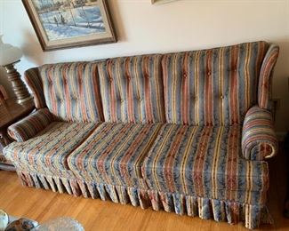 #26	Blue/Burgandy/Gold  Button Back Sofa  85" Long	 $40.00 
