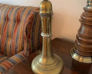 #35	Brass Oil Pitcher w/2chains with removable top   18"t	 $60.00 
