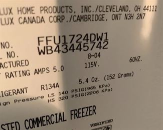 #52	Frigidaire Freezer manual 17cu  Model  FFU1724DWI	 $75.00 
