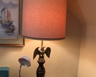 #65	Brass/Wood Lamp w/Eagle Emblem on Pole  42" Tall	 $50.00 
