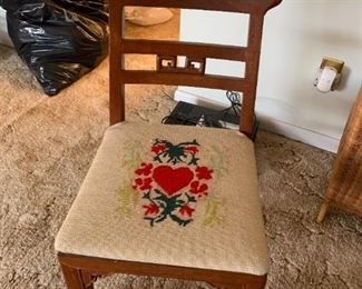#82	Odd Dining Room Chair w/needlepoint Cushion of heart	 $30.00 
