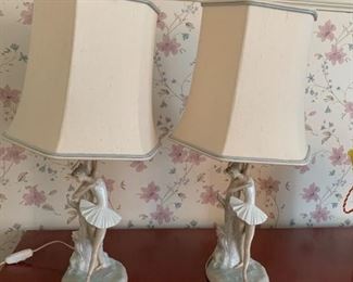 #83	(2) Lladro-like Dancers on Lamp Base 24" Tall   $50 each	 $100.00 

