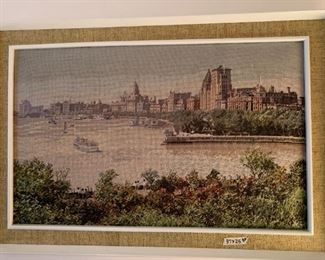 #104	Vintage Needle Point of City by Water with Boat	 $100.00 
