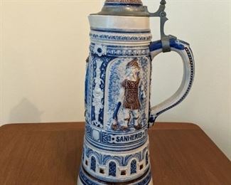 Beer Stein - Salt Glaze pottery with pewter top - made in Germany. "Sanherib".