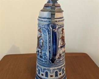 Beer Stein - Salt Glaze pottery with pewter top - made in Germany.