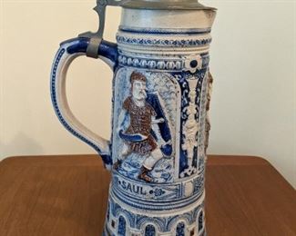 Beer Stein - Salt Glaze pottery with pewter top - made in Germany. "Saul".