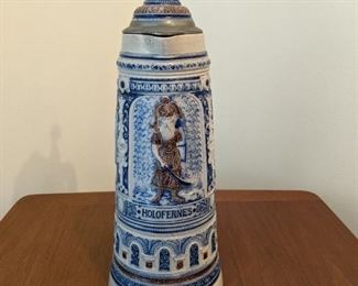 Beer Stein - Salt Glaze pottery with pewter top - made in Germany. "Holofernes".