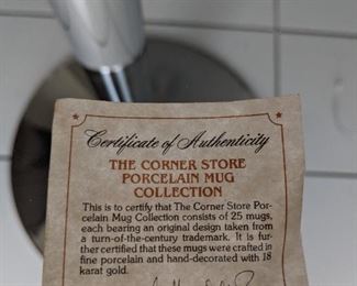 The Corner Store Porcelain Mug collection - 25 mugs and rack - Vintage Food advertising