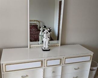 Bassett furniture white and gold dresser with mirror