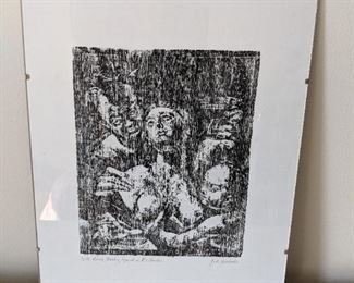 Signed Venus, Bachus, Cupid print