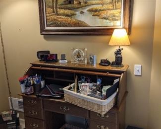 Small roll top desk with lower file drawers.  Loads of office supplies.