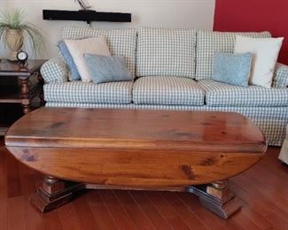 Ethen Allen sofa in awesome condition. Drop leaf coffee table