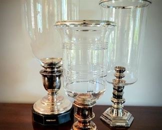 Set of 3 silver-plated candle sticks, glass shades and silver-plated rims from RALPH LAUREN HOME Collection $325 or Bid #16