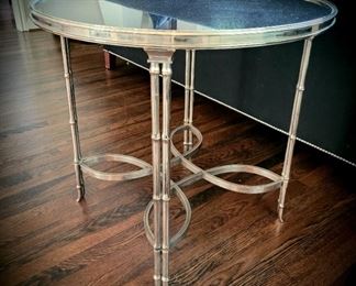 Nickel-plated lamp table with marble top from past Pearl District showroom BELLA CASA $595 or Bid #46