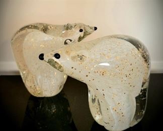 Gold Flecked art glass polar bears from William Sonoma
