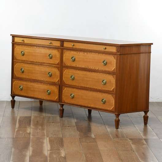Vintage Solid Wood 8-Drawer Long Dresser With Beautiful Detailing