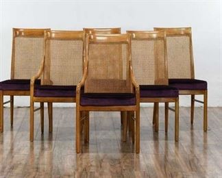 6 Vintage Drexel Heritage Pecan & Plum Upholstery Dining Chairs