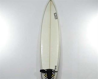 Wave Magnet White Fiberglass Surf Board With Ankle Strap And Black Details