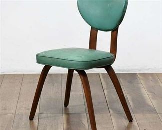 Midcentury Modern Gold Desk & Safe Co. Turquoise Upholstered Wood Chair