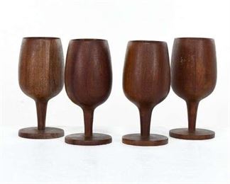 4 Sleek Line Vintage Teak Goblets