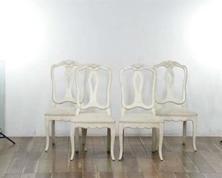 4 Cottage Chic Ethan Allen White Cushioned Dining Chairs