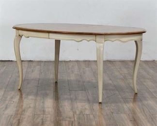 Traditional Oval Ethan Allen 2-Leaf White And Woodgrain Dining Table