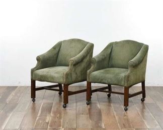 Traditional Olive Rolling Arm Chairs With Stud Detailing, One Small Hole