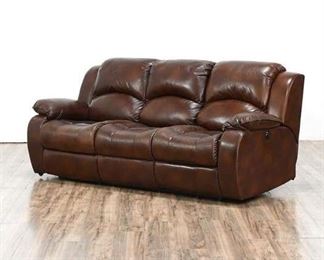 Comfy Dual Recliner Brown Leather Sofa, Electric Power Reclining