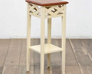 Chic Small Ethan Allen White And Woodgrain Telephone Table Plant Stand