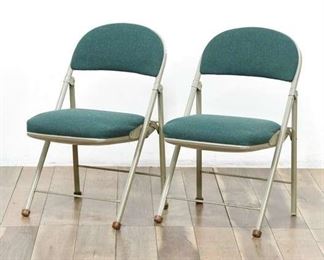 Pair Of American Seating Co Grey & Teal Upholstered Folding Chairs