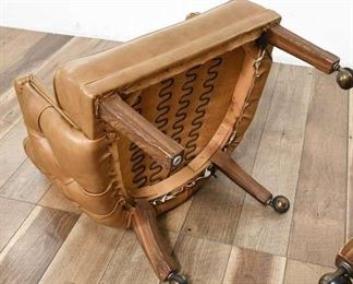 Pair Of Vintage 60S Tufted Brown Leather Arm Chairs, Need New Wheels